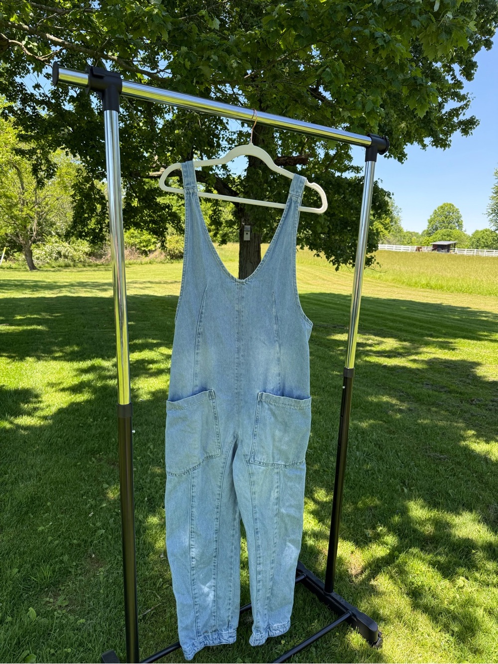 We The Free Light Blue Denim Overall Dress